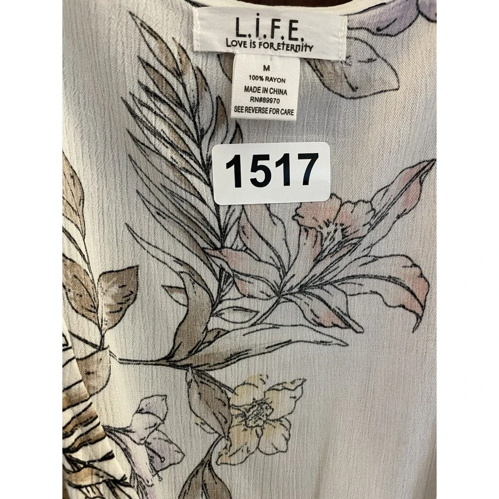 L.I.F.E Love Is For Eternity Floral Duster Beach Cover Up Size M Coastal Resort - Picture 12 of 12